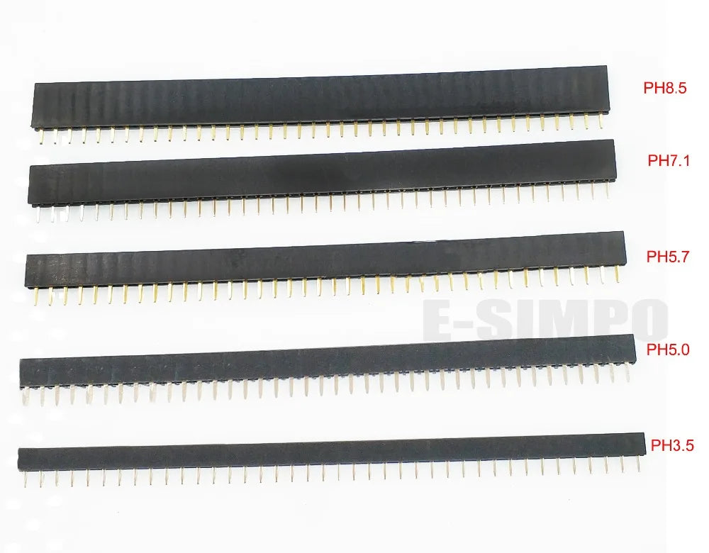 100Pcs 2.54mm PH3.5/5/5.7/7.1/8.5mm Straight 1X40P Single Row Gold-plated Rohs PCB Connector Female Pin Header Socket