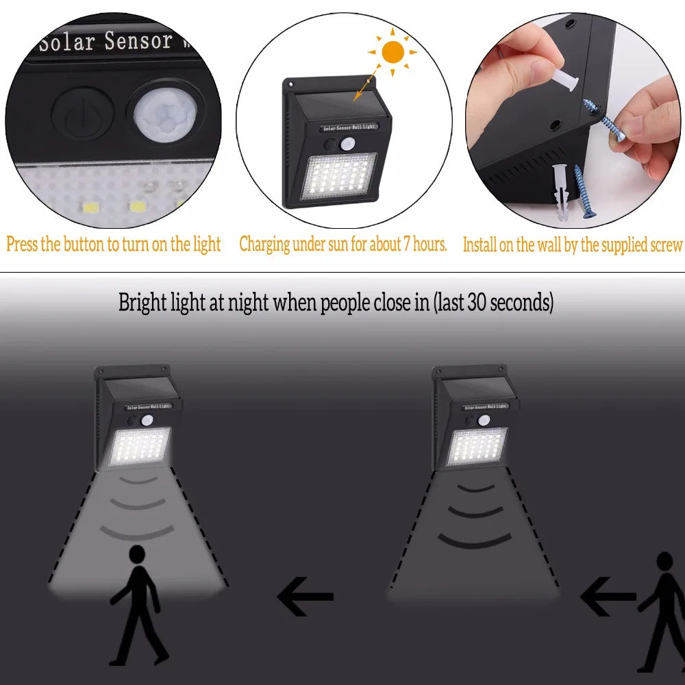 Solar Lights Outdoor, Solar Motion Sensor Outdoor Lights with 3 Lighting Modes, IP65 Waterproof Solar Fence Lights