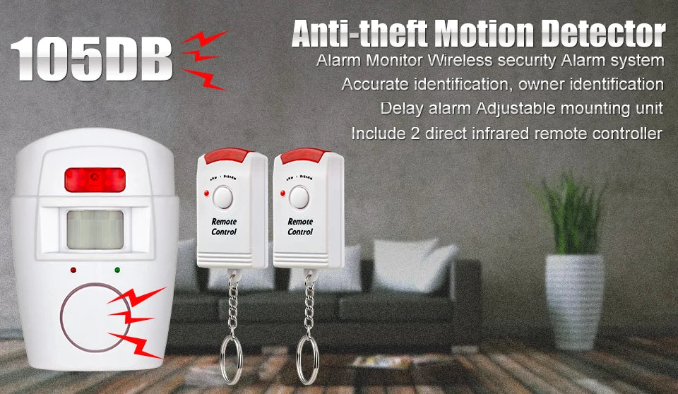 Home Smart Wireless Home Security PIR Alert Infrared Sensor Alarm System Anti-theft Motion Detector Alarm 105DB Siren