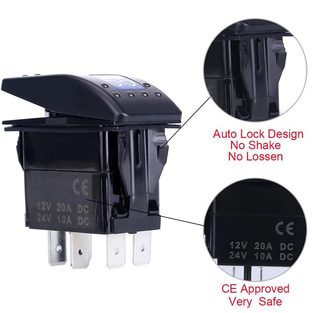 5pin Car Switch Boat Truck Light Toggle Switch Waterproof 24V Bar Style Blue Toggle Rocker Reverse Rear Light Switch 12V