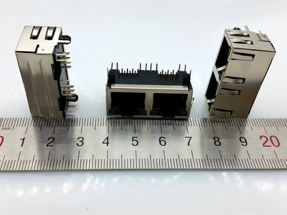 RJ45 Connector Double RJ45 Socket PCB Mounting Network Adapter For Ethernet Network Data Transfer with Lamp