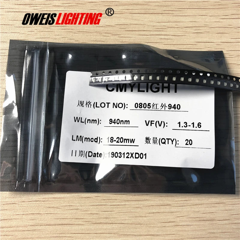 20PCS 0805 850NM (28-30mW) / 940NM (18-20mW) SMD LED Infrared Diodes 1.3-1.5v 20ma 2.0*1.2mm