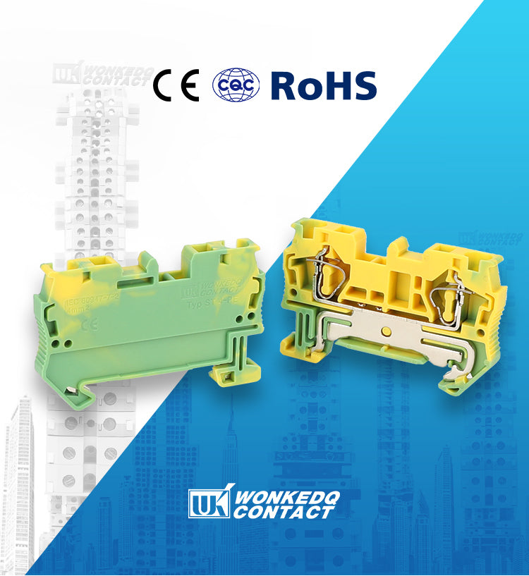 10Pcs ST4-PE Din Rail Ground Connector Spring-cage Terminal Block Feed-through Earthing Electrical Cable 4mm² Connect ST 4-PE