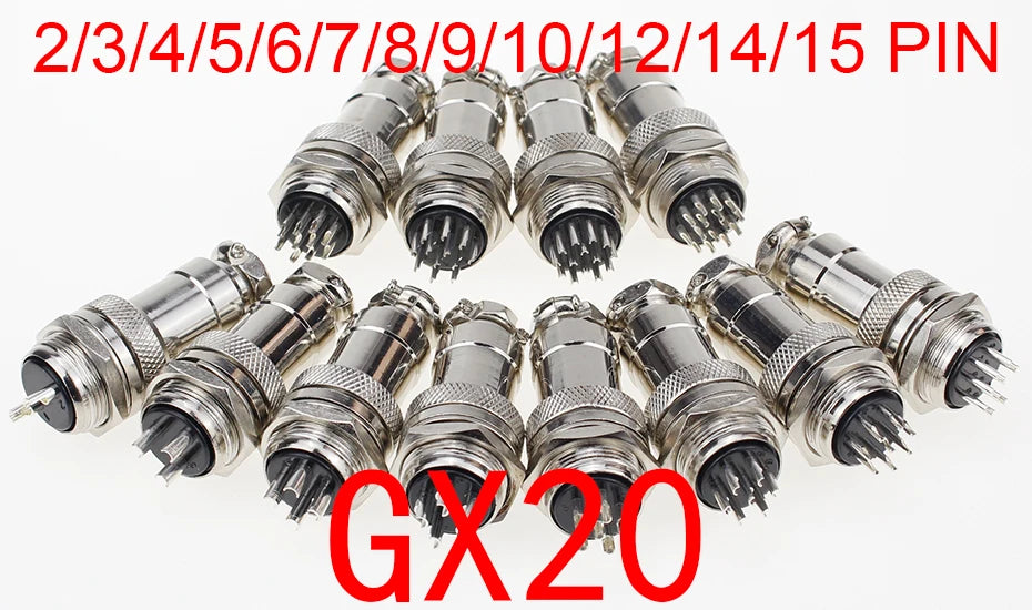 1set GX20 2/3/4/5/6/7/8/9/10/12/14/15 Pin Male + Female 20mm Circular Wire Panel Aviation Connector Socket Plug with Cap Lid