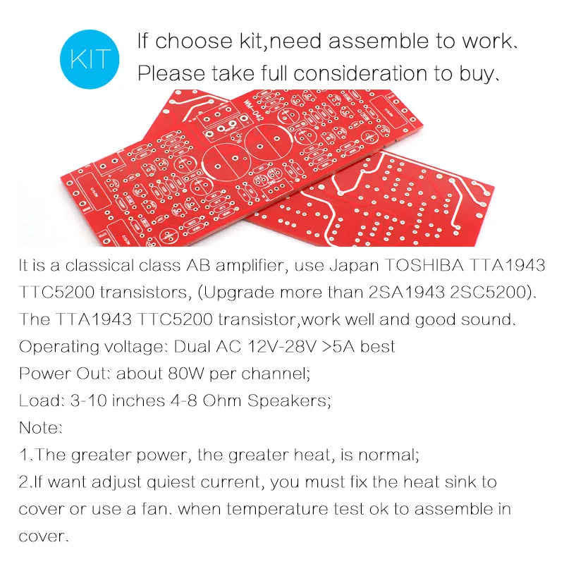 CIRMECH JAPAN TOSHIBA TTA1943 TTC5200 Transistors Class AB Stereo Amplifier Max Power 80W Per Channel