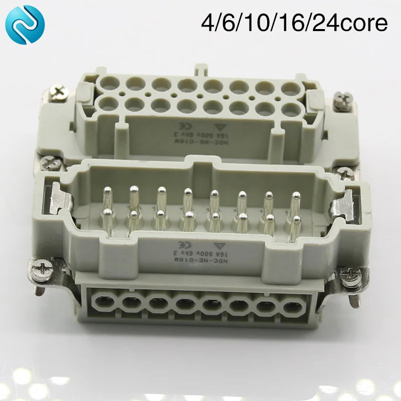 HDC-HE Heavy Duty Connector 4/6/10/16/24 Core Pin  Male Core and Female Core Connector 16A500v Aviation WaterprooPlug  Connector