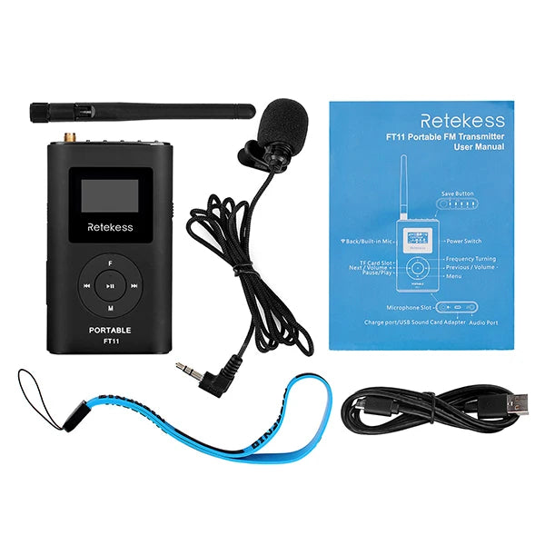 Retekess FT11 0.3W Wireless FM Broadcast Transmitter MP3 Portable for Church Car Meeting Support TF Card AUX Input
