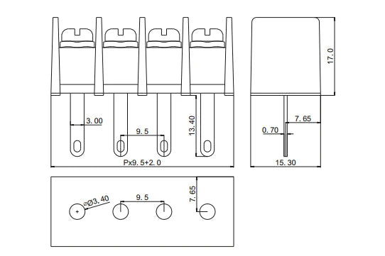 10pcs Barrier Terminal Block 45R 45RM 9.5mm Pitch IEC:750V32A,UL: 300V20A 22-12AWG,Vertical/ RA,wT W/O mounting tab optional.