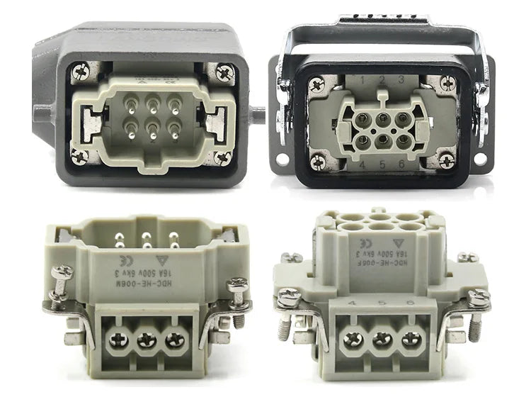 Rectangular Heavy Duty Connector HDC-HE4 6 10 16 20 24 32 48 Core Pin 16A Waterproof Aviation Plug  Top  And Side Line Connector