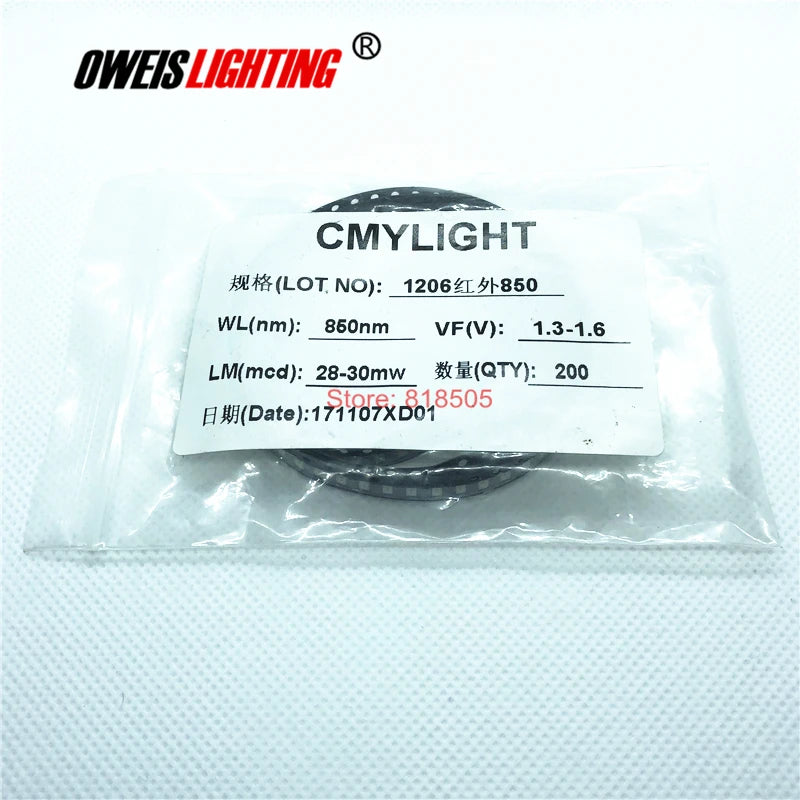 50PCS 1206 850NM (28-30mW) / 940NM (18-20mW) SMD LED 3216 IR 20mA 1.3-1.5v 3.2x1.6mm