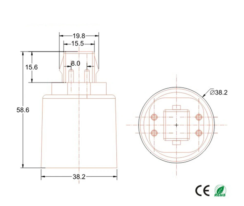 6pcs Gx24q To E26/E27adapter 4Pin 15.5mm Converter G24q To E26 E27 Adaptor CFL Light Socket Adapter