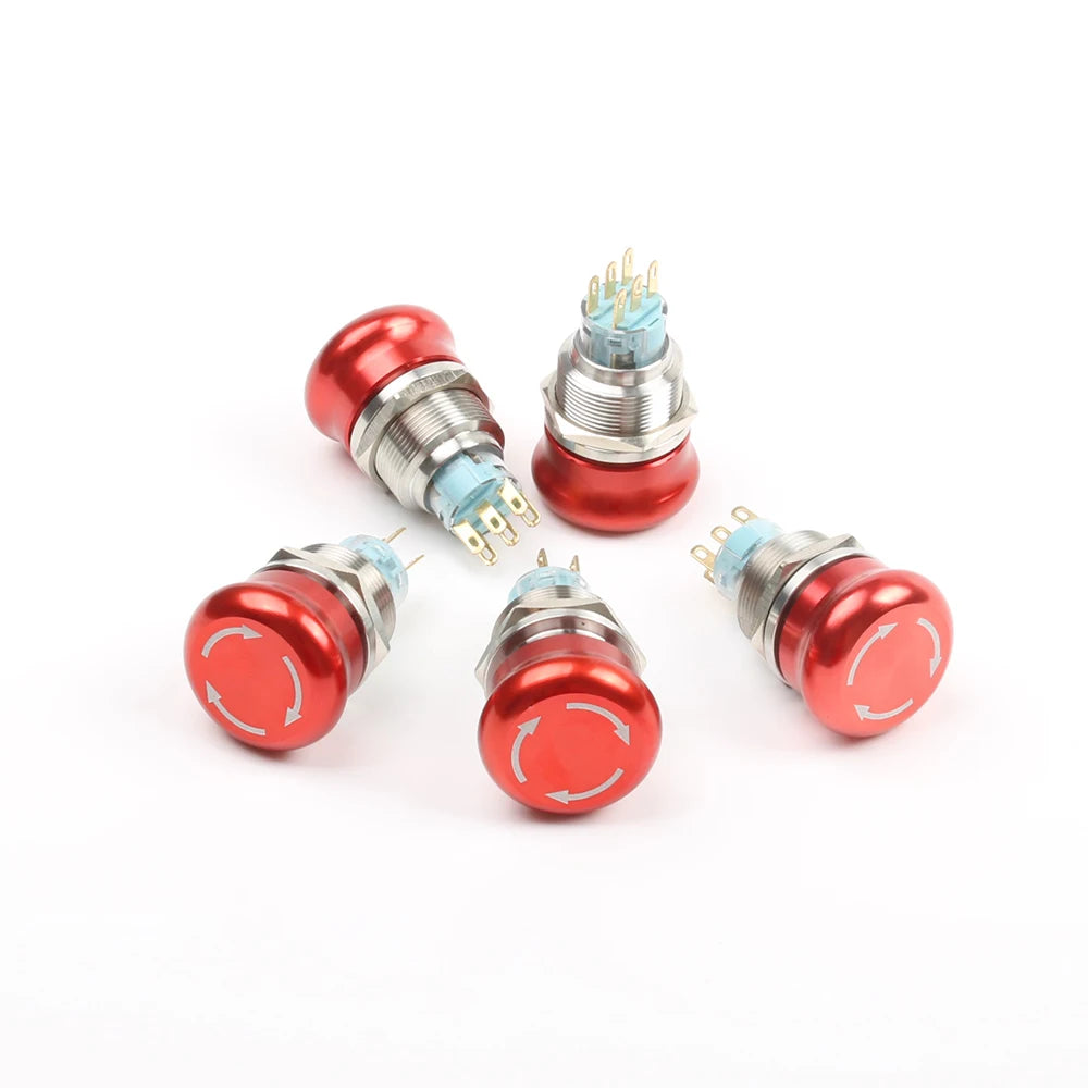 16/19/22mm Metal Aluminum Emergency Stop Switch Push Button Switch Latching NO NC 2NO 2NC Pin Terminal Red Mushroom Stop Button