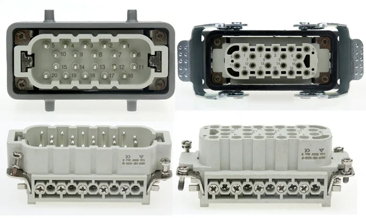 Rectangular Heavy Duty Connector HDC-HE4 6 10 16 20 24 32 48 Core Pin 16A Waterproof Aviation Plug  Top  And Side Line Connector