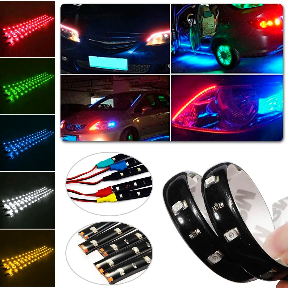 2 PCS LED Strip SMD3528 Waterproof Flexible 30CM Red Green Blue White Warm White Super Bright Car Styling Decor Stickers Lamp