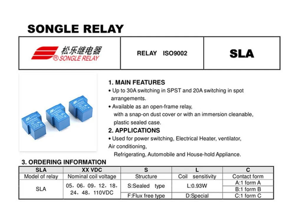 10pcs/lot Power Relay SLA-05VDC-SL-C SLA-12VDC-SL-C SLA-24VDC-SL-C 5V 12V 24V 6Pin PCB Relay 30A New Original