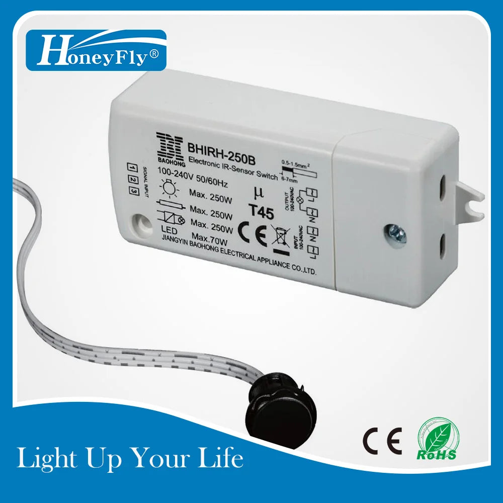 HoneyFly Patented IR Sensor Switch 250W 100-240V (Max.70W For LEDs) Infrared Sensor Switch Motion Sensor Auto On/off 5-10CM CE
