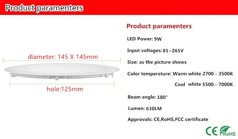 1X Ultra Thin Led Panel Downlight 3w 6w 9w 12w 15w 18w LED Round Ceiling Light Built-in AC85-265V LED Panel Light SMD2835
