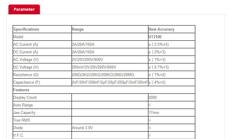 UNI-T Clamp Meter Digital UT210E UT210D AC Current Mini Clamp Multimeter True RMS Pliers Ammeter UT210C Auto Range