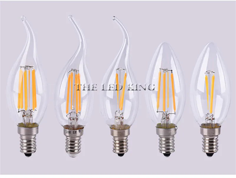 E14 LED Filament C35 Lamp C35L Dimmable Glass Candle Bulb 220V 4W 8W 12W Replace 20W 40W 60W Halogen Light Chandeliers