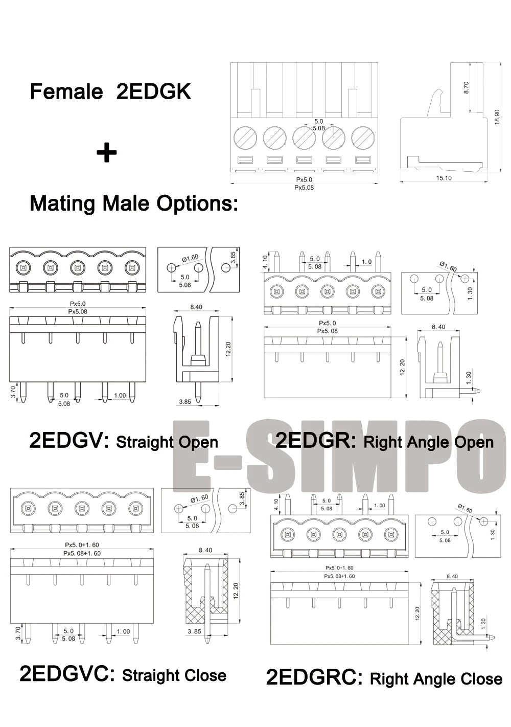 100pcs 2EDGR 5.08mm 2EDGV 2/3/4/5/10P Vertical/Right Angle Male Pin Wafer Only Phoenix Contact Connector PlugIn Terminal Block
