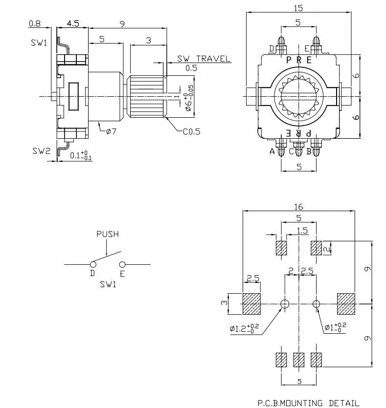 2pcs EC11 Rotary Encoder Code Switch With Push Button30 Position 360 Degree Infinite Rotation SMD 5pin Plum Shaft