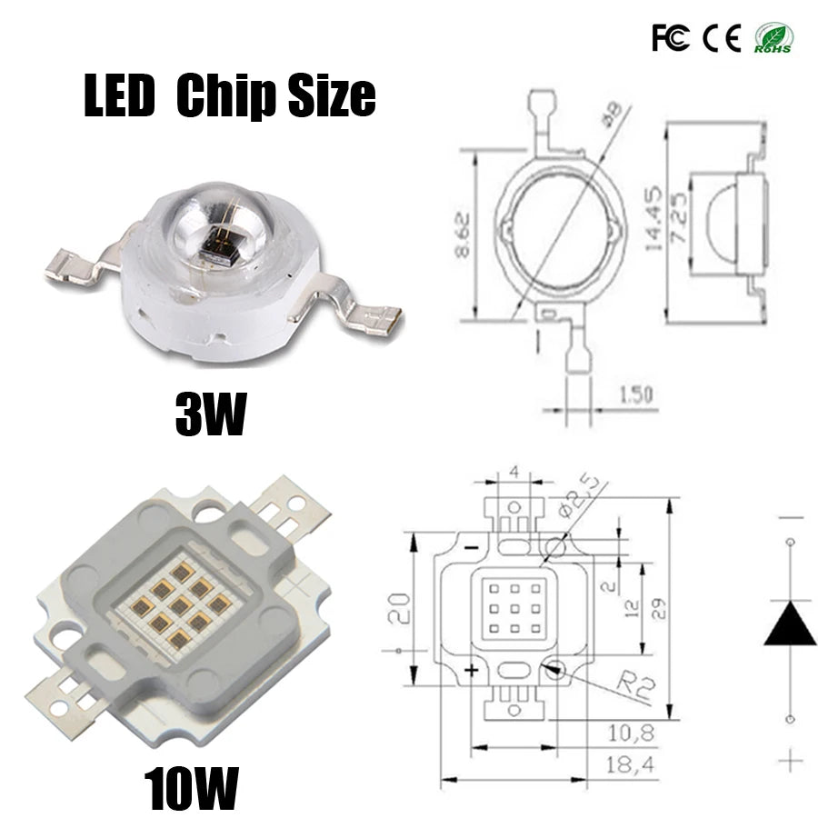 High Power IR Infrared LED Chip 850Nm 940Nm Emitter Light Lamp Matrix for Night Vision Camera 3W 5W 10W 20W 50W 100W 45x45mil