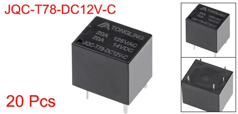 20Pcs JQC-T78-DC12V-C DC 12V Relays Coil SPDT 5P PCB Electromagnetic Power Relay Black For Remote Control Relays