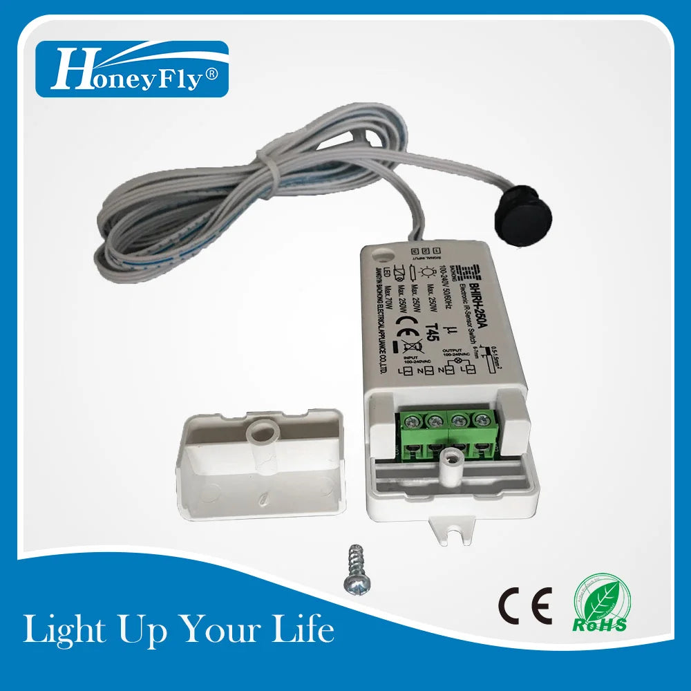 HoneyFly Patented IR Sensor Switch 250W 100-240V (Max.70W For LEDs) Infrared Sensor Switch Motion Sensor Auto On/off 5-10CM CE