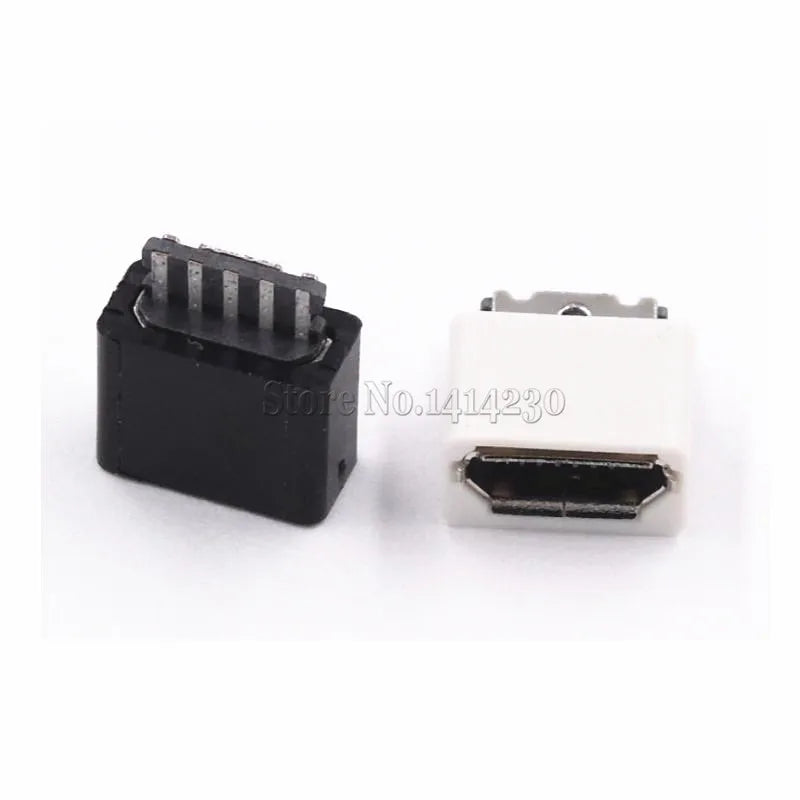 20PCS DIY Micro USB 5P 5Pin Female Plug Connectors Kit  Black and White With a Shell Welding Line Type