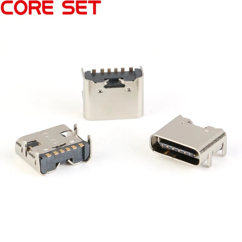 10pcs/lot 6 Pin SMT Socket Connector Micro USB Type C 3.1 Female Placement SMD DIP For PCB design DIY high current charging
