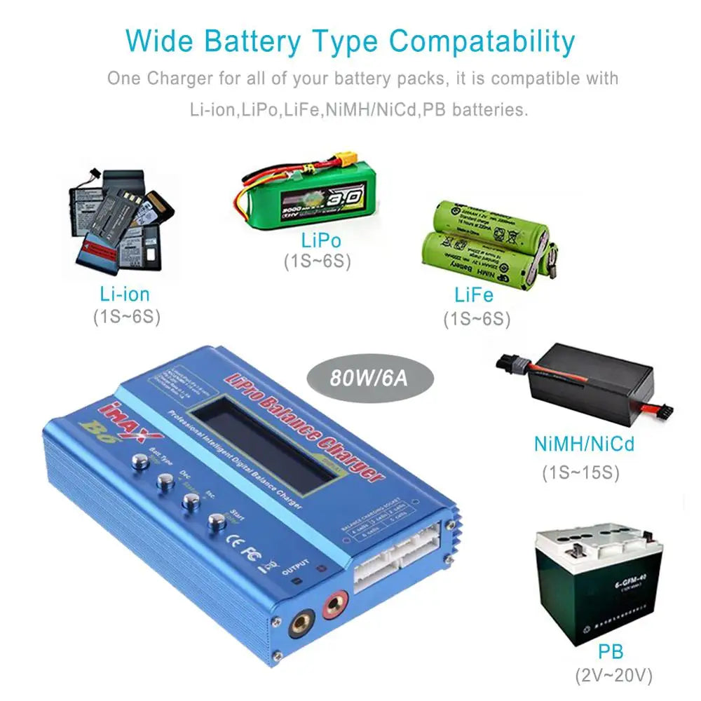 IMAX B6 80W Digital RC Balance Charger Discharger for LiPo NiMH NiCd LiFe Pb Battery Lipro Charger+ 15V 6A Adapter Optional