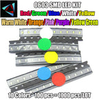 10Valuesx100pcs=1000pcs 0603 Ultra Bright Red/Green/Blue/White/Yellow /Warm White/Orange/Pink/Purple/Yellow Green Smd Led Diode