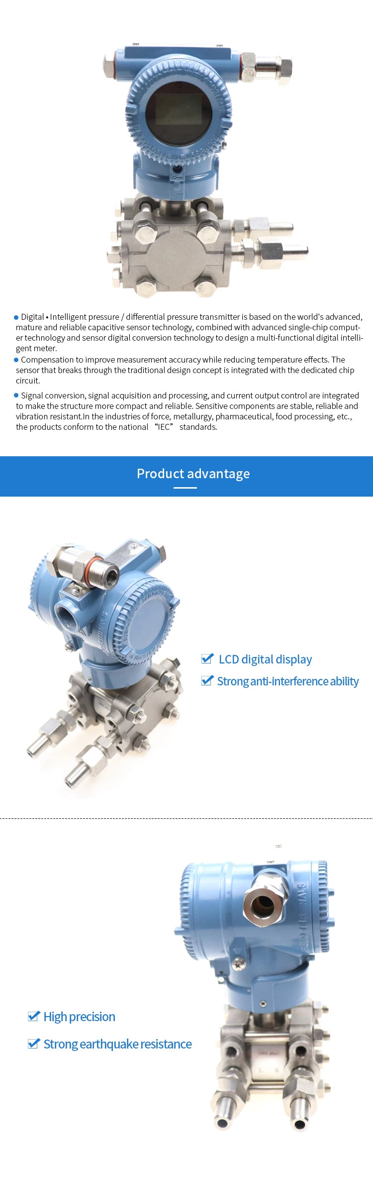 liquid diesel fuel tank level differential pressure sensor digital display pressure transmitter 4-20ma