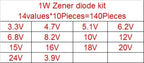 1W Zener diode kit 3V-33V 14values or 25valuesX10Pieces Assorted Assortment Set New electronic component diy kit DO-41 1N47