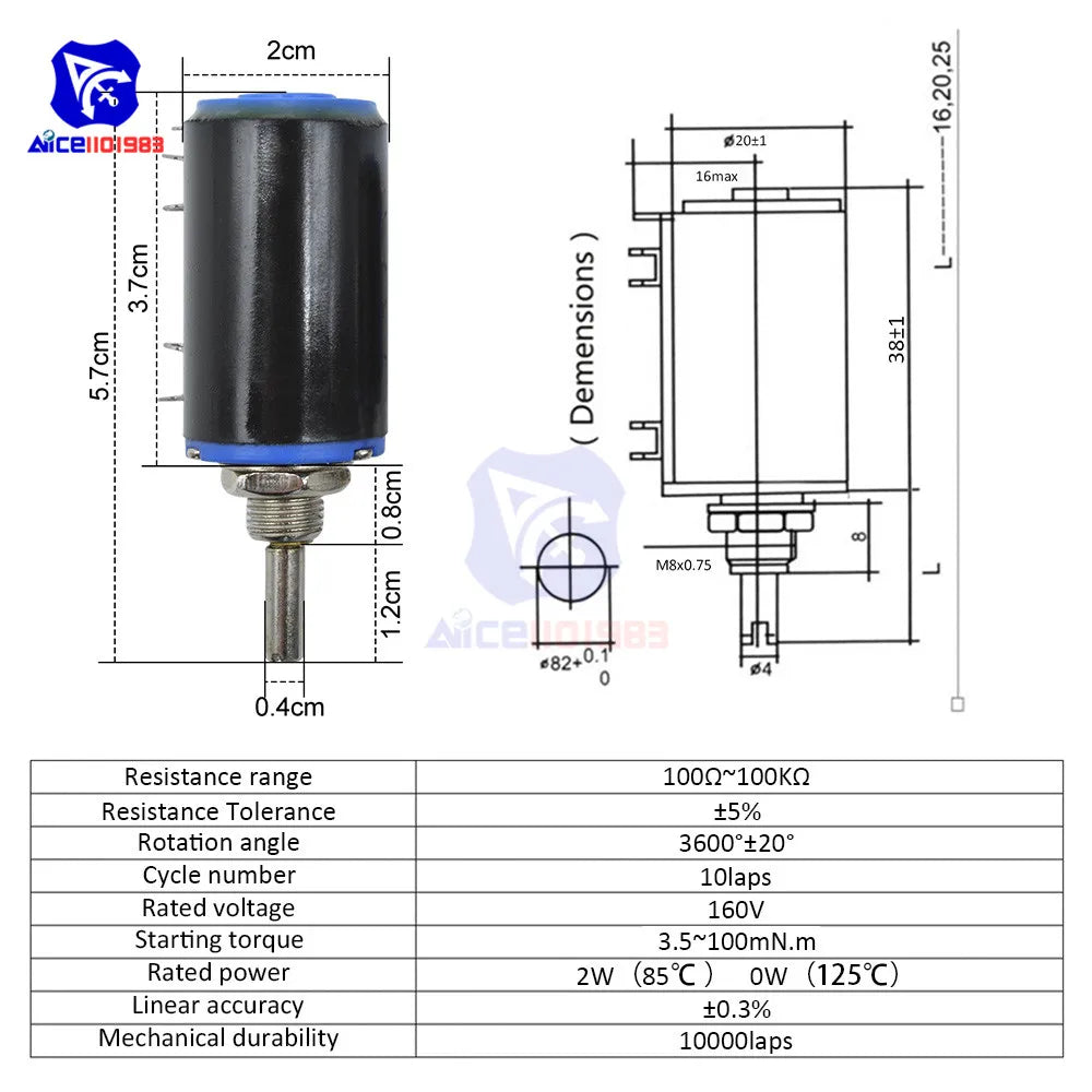 WXD3-13-2W Wirewound Potentiometer Resistance 100R 470R 1K 4.7K 10K 22K 47K 100KΩ Ohm 10 Turn Precision Dial Potentiometer Knob