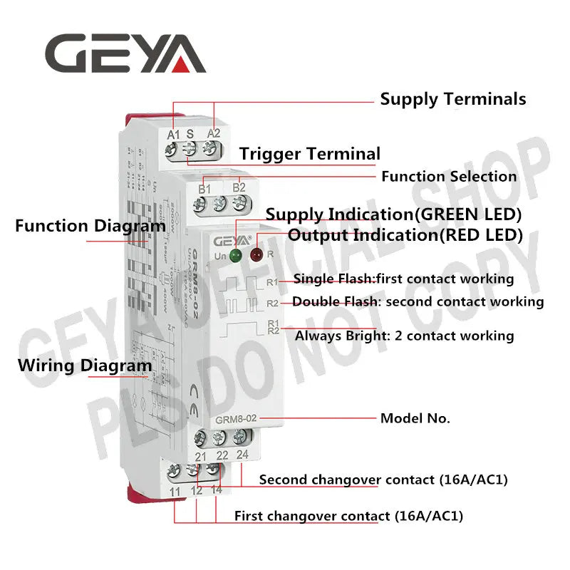 GEYA GRM8 Din Rail Electronic Latching Relay Memory Relay Impulse Relay SPDT 16A Step Relay AC230V OR AC/DC12-240V