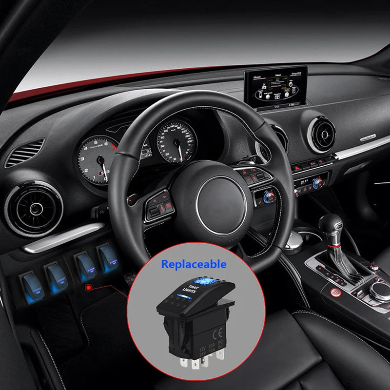 5pin Car Switch Boat Truck Light Toggle Switch Waterproof 24V Bar Style Blue Toggle Rocker Reverse Rear Light Switch 12V