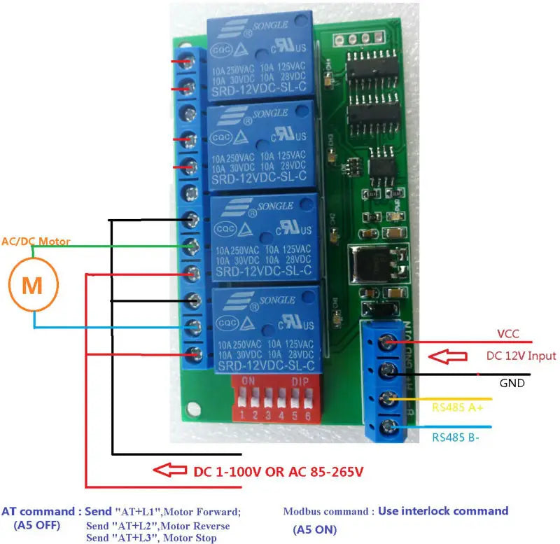 4 Channel DC 12V RS485 Relay Module Modbus RTU & AT Command Remote Control Switch for PLC PTZ Camera Security Monitoring