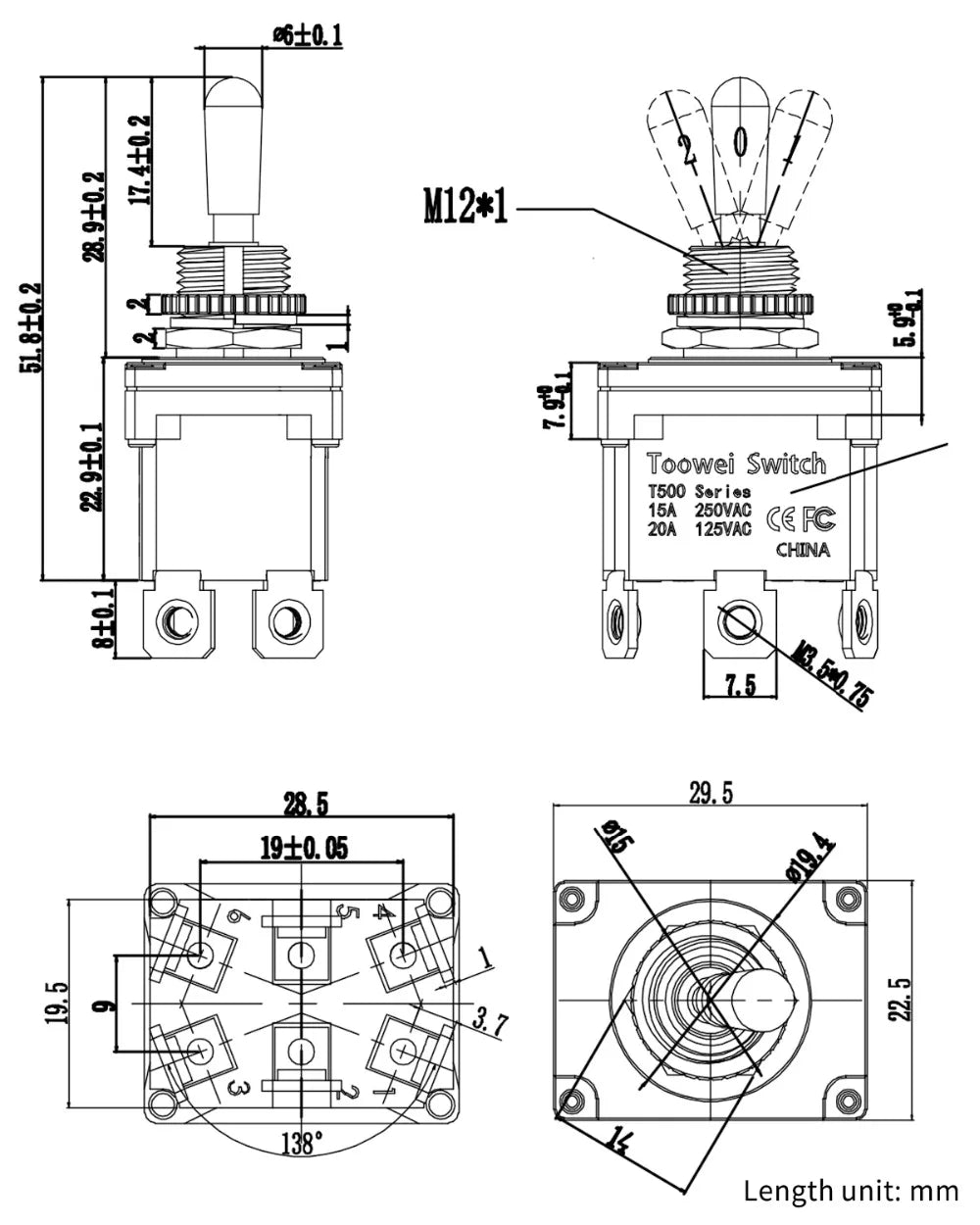ON-OFF-ON ON-ON Full type Momentary Screw Toggle Switch SPST SPDT DPST DPDT IP67