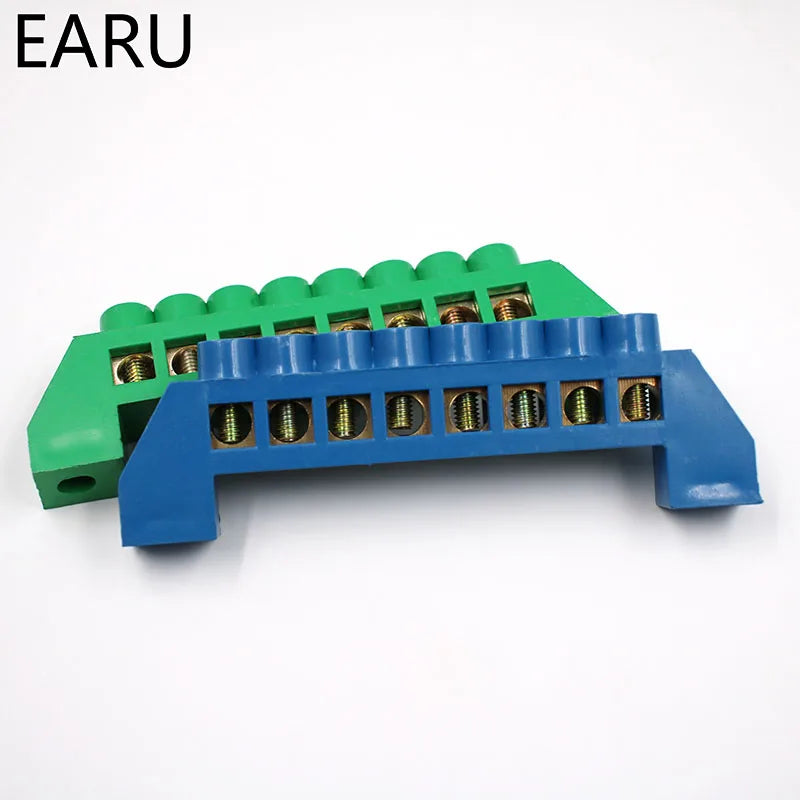 Blue White Green Bridge Design Zero Line 4-12 Pole Screw Brass Copper Grounding Strip Terminal Block Connector Earth And Neutral