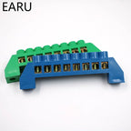 Blue White Green Bridge Design Zero Line 4-12 Pole Screw Brass Copper Grounding Strip Terminal Block Connector Earth And Neutral
