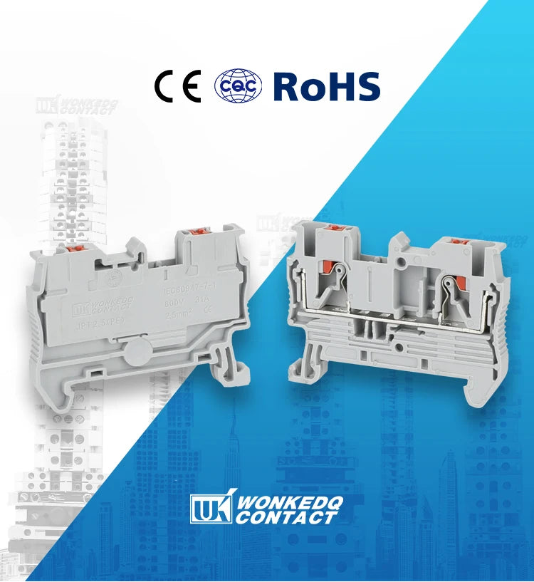 10Pcs PT2.5 DIN Rail Terminal Block Push-in Connector 2.5mm² Cable Screwless Plug Electrical Wire Connect NS35 PT 2.5