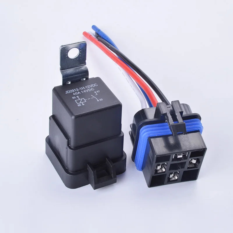 Automobile Relay Waterproof Integrated Wired  DC12V 24V 40A 5Pin 4pin Auto Relay + Holder With 105mm Length Wires