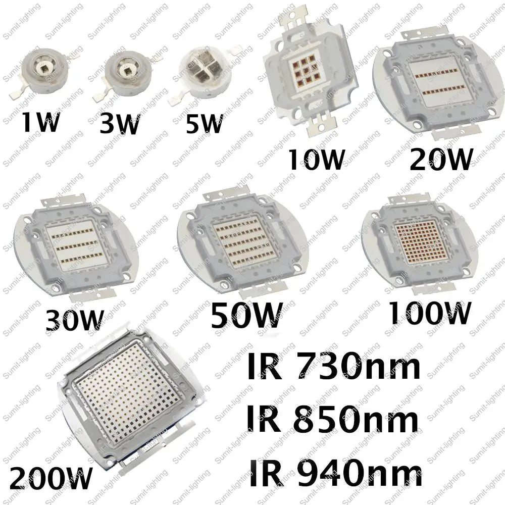 1W 3W 5W 10W 20W 30W 50W 100W 200W IR 850nm Infrared High Power LED Lamp Light Diode, Intergrated Light Source for DIY