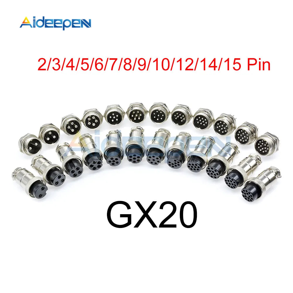 1set GX20 Aviation Connector Male Plug Female Socket Circular Connector 2/3/4/5/6/7/8/9/10/12/14/15 Pin Wire Panel Connector