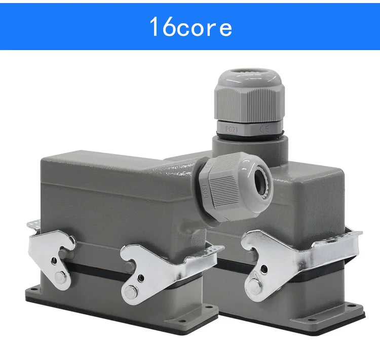 Rectangular Heavy Duty Connector HDC-HE4 6 10 16 20 24 32 48 Core Pin 16A Waterproof Aviation Plug  Top  And Side Line Connector