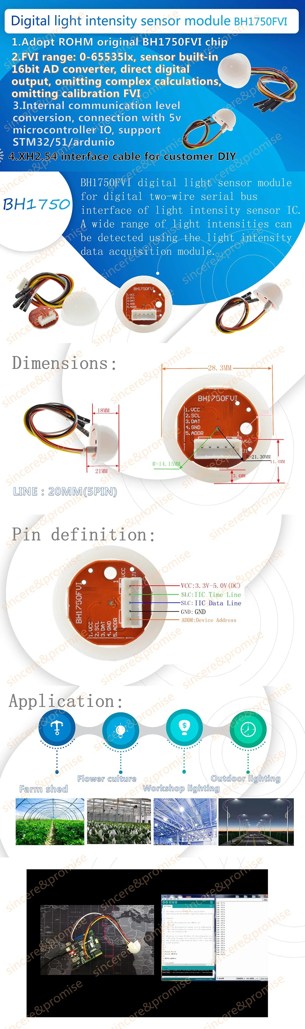 BH1750 BH1750FVI Chip Light Intensity Light Module 3.3V-5V Light Ball for Arduino