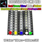 1000Pcs 10 Colors x 100Pcs SMD 0805 (2012) LED White Red Green Yellow Blue Warm Pink Purple Orange Light Emitting Diode Kit