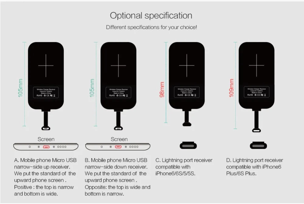 Nillkin Magic Tags QI Wireless Charging Receiver Micro USB / Type C Adapter For iPhone 5S SE 6 6S 7 Plus for Samsung S6 S7 Edge