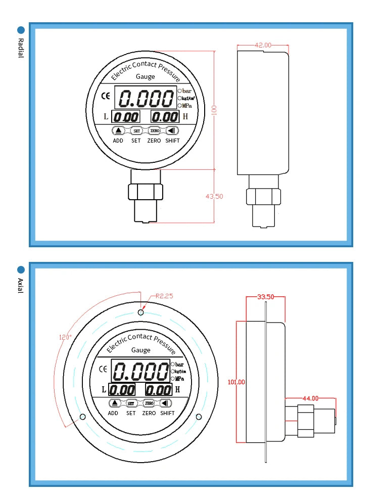 100mm Dial 0-60Mpa Digital Pressure Gauge Electronic Contact Hydraulic Meter 200Bar 400Bar M20*1.5 for Industrial Use